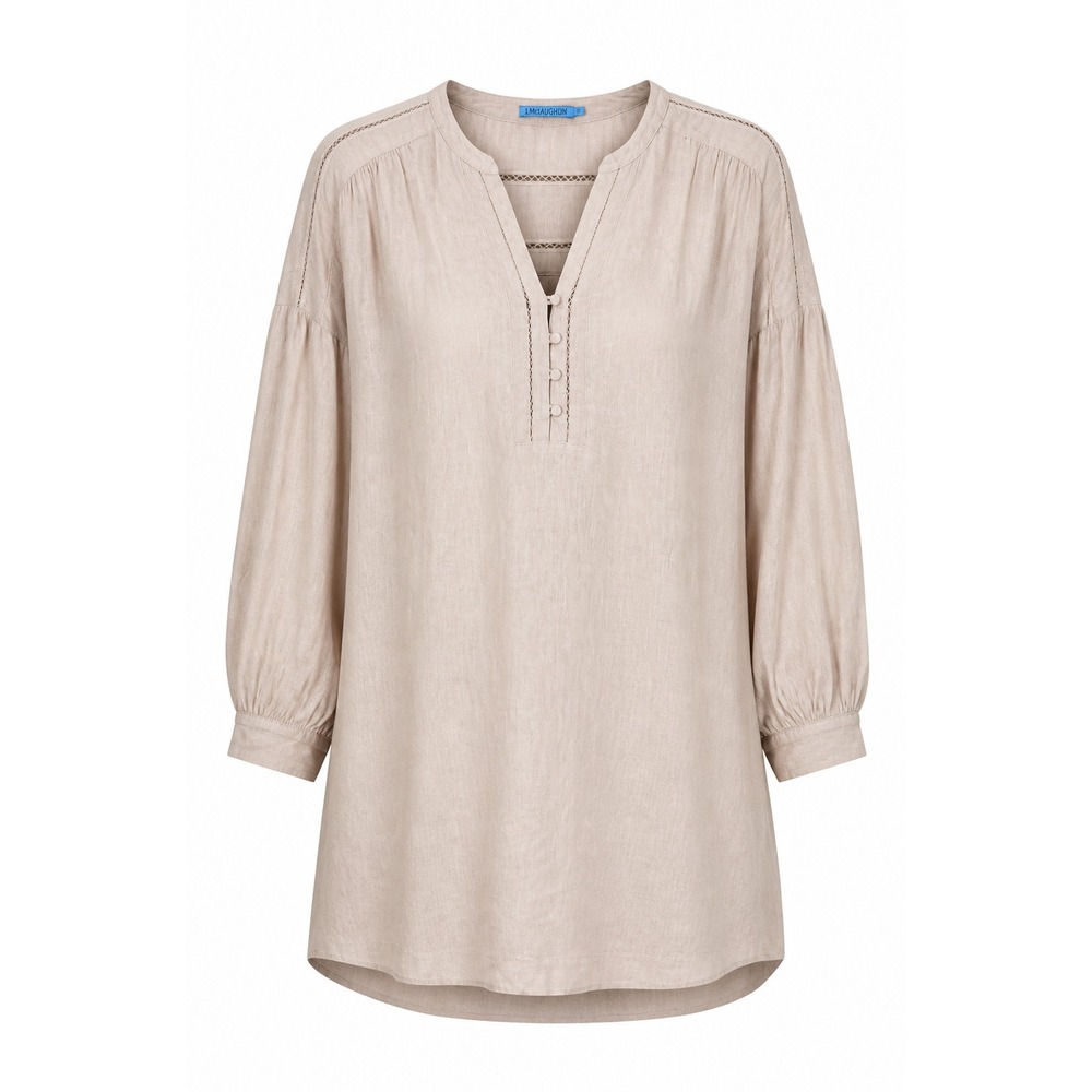J.McLaughlin 100% Linen Tunic Dress Sz XL Beige Boho Coastal Cover Up Relaxed